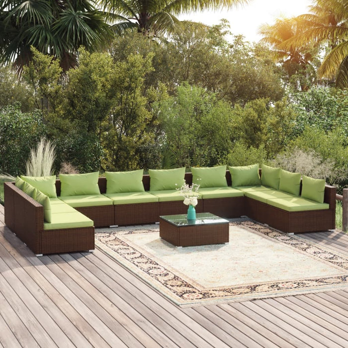 11-tlg. Garten-Lounge-Set mit Kissen Poly Rattan Braun
