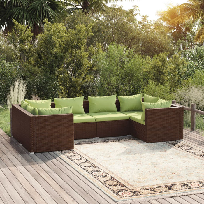 6-tlg. Garten-Lounge-Set mit Kissen Poly Rattan Braun
