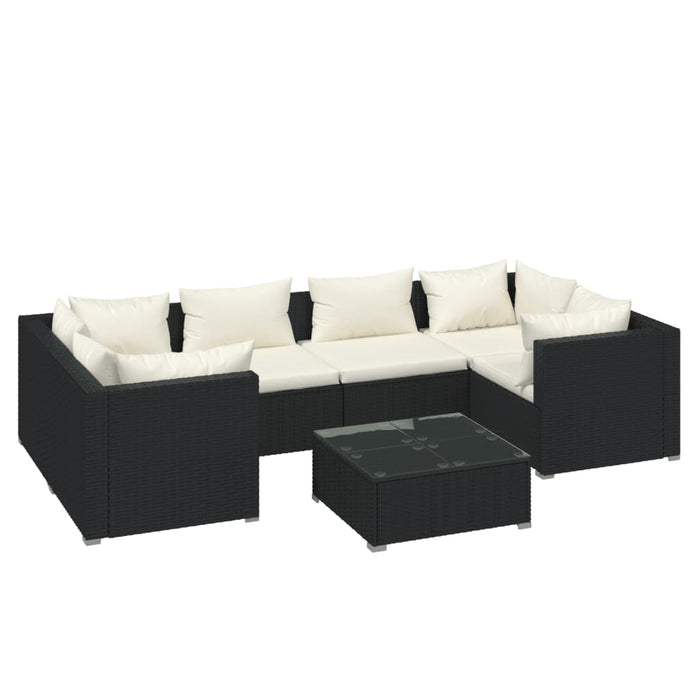 7-tlg. Garten-Lounge-Set mit Kissen Poly Rattan Schwarz