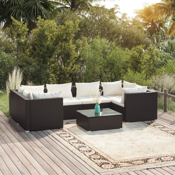 7-tlg. Garten-Lounge-Set mit Kissen Poly Rattan Schwarz