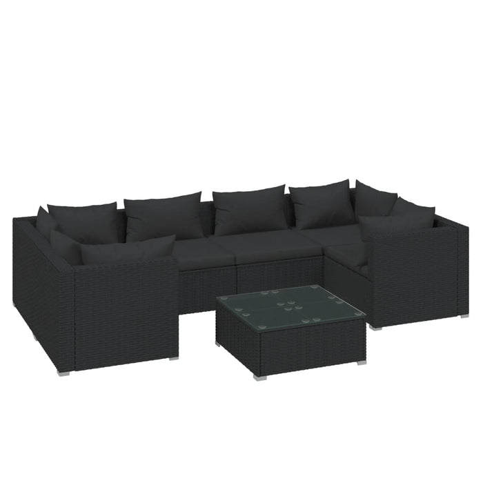 7-tlg. Garten-Lounge-Set mit Kissen Poly Rattan Schwarz