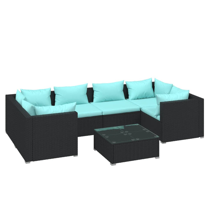 7-tlg. Garten-Lounge-Set mit Kissen Poly Rattan Schwarz