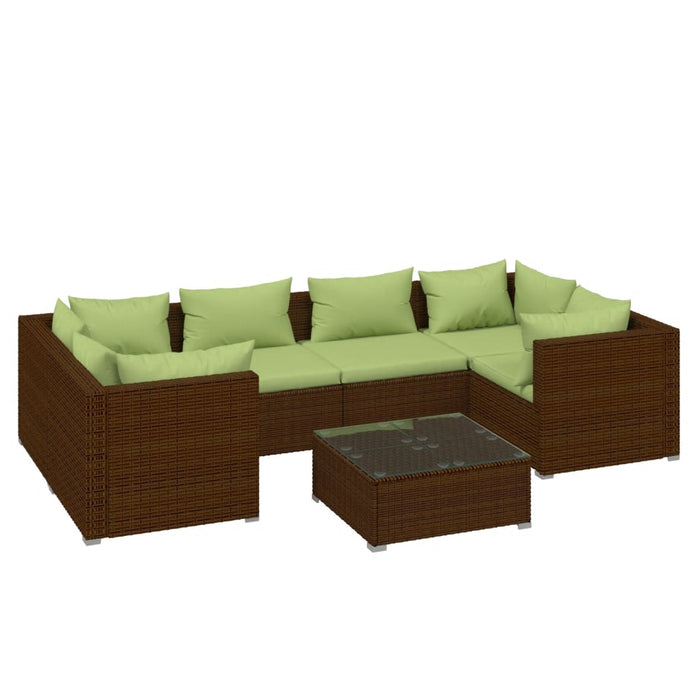 7-tlg. Garten-Lounge-Set mit Kissen Poly Rattan Braun