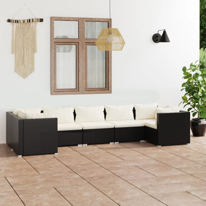 7-tlg. Garten-Lounge-Set mit Kissen Poly Rattan Schwarz