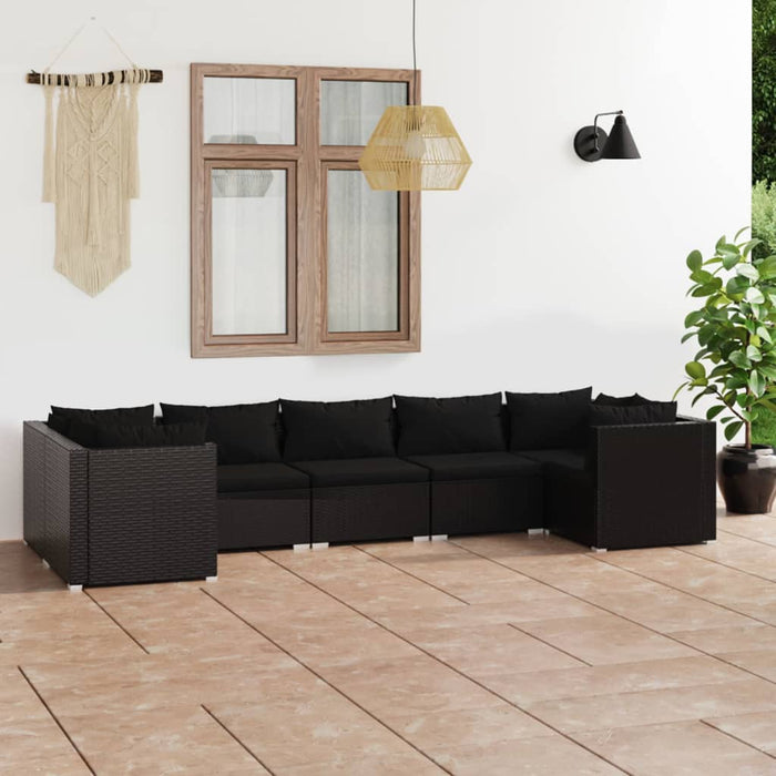 7-tlg. Garten-Lounge-Set mit Kissen Poly Rattan Schwarz