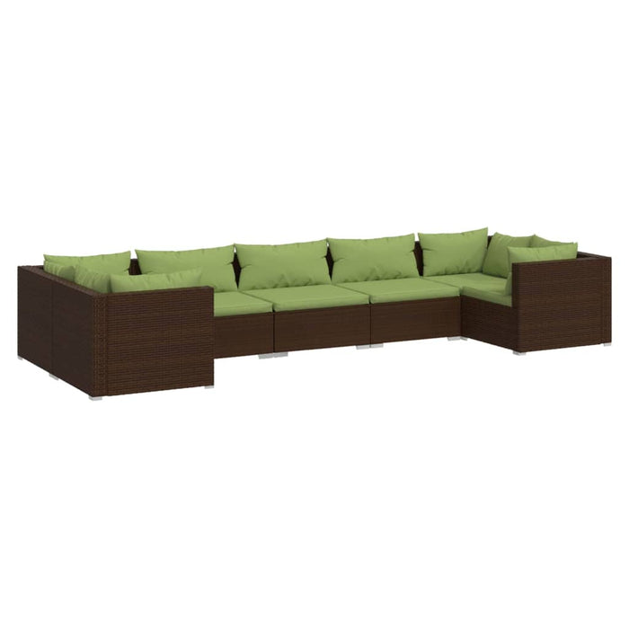 7-tlg. Garten-Lounge-Set mit Kissen Poly Rattan Braun