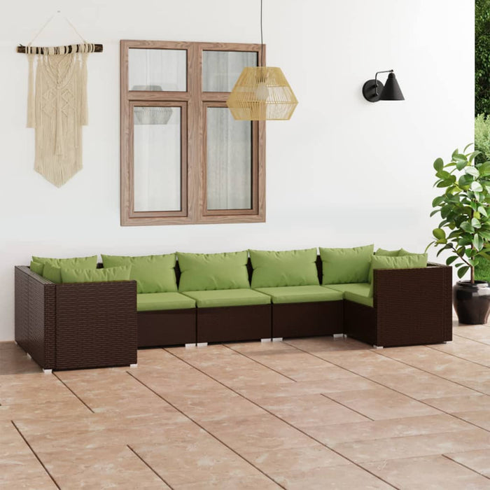 7-tlg. Garten-Lounge-Set mit Kissen Poly Rattan Braun