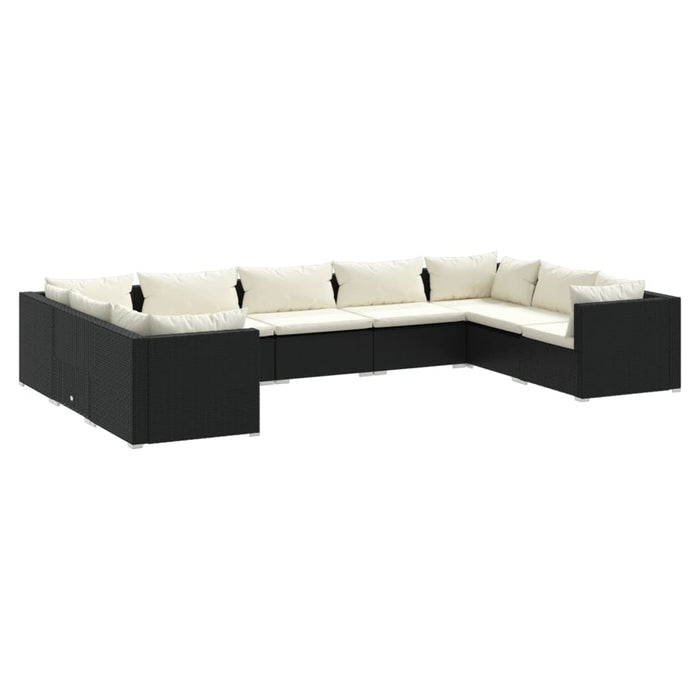 9-tlg. Garten-Lounge-Set mit Kissen Poly Rattan Schwarz