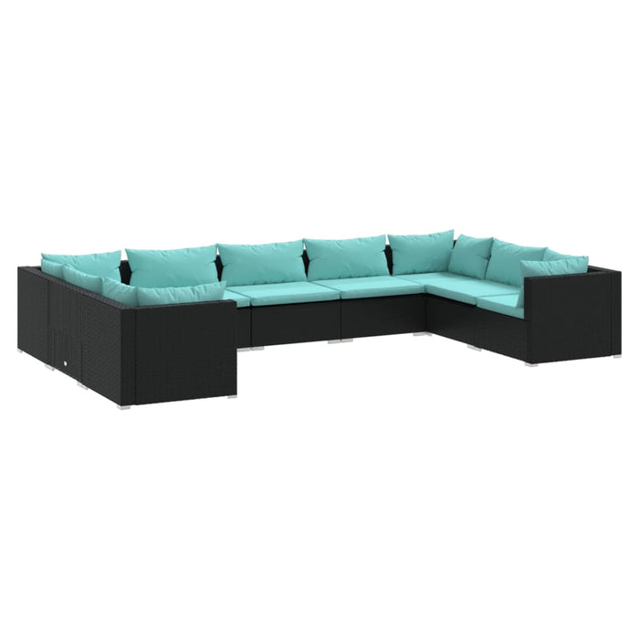 9-tlg. Garten-Lounge-Set mit Kissen Poly Rattan Schwarz