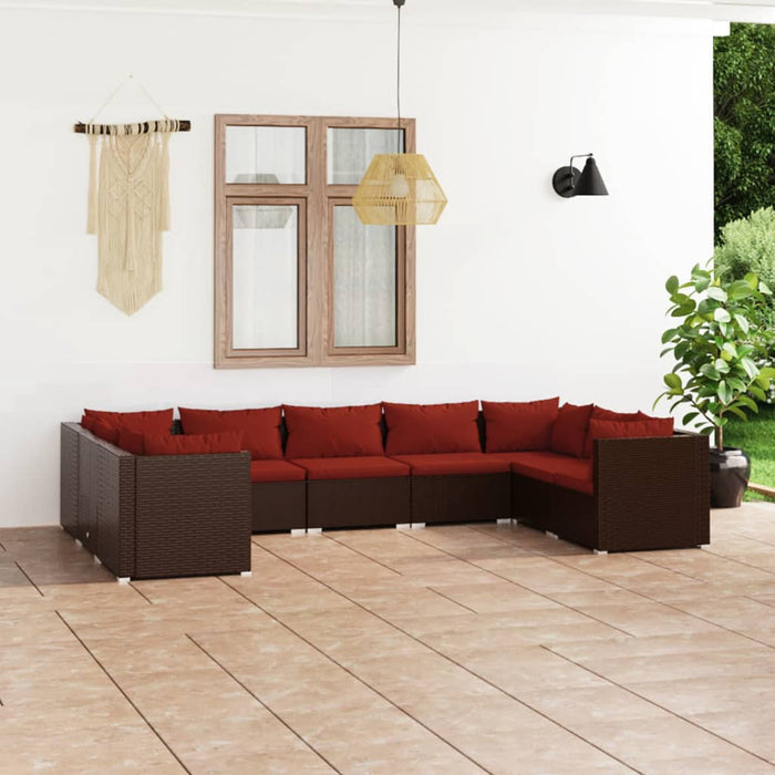 9-tlg. Garten-Lounge-Set mit Kissen Poly Rattan Braun