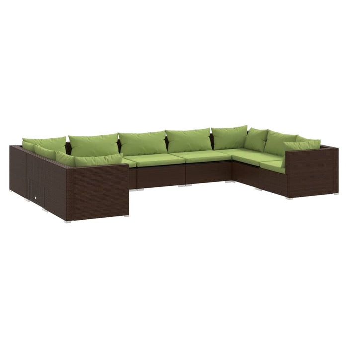 9-tlg. Garten-Lounge-Set mit Kissen Poly Rattan Braun