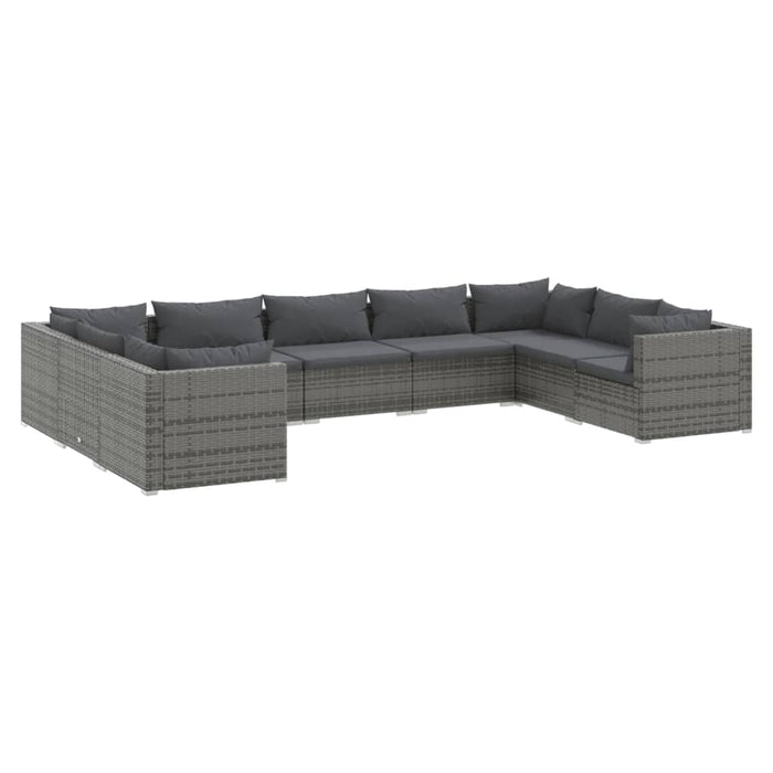 9-tlg. Garten-Lounge-Set mit Kissen Poly Rattan Grau