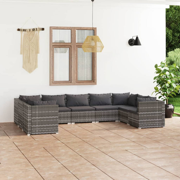 9-tlg. Garten-Lounge-Set mit Kissen Poly Rattan Grau