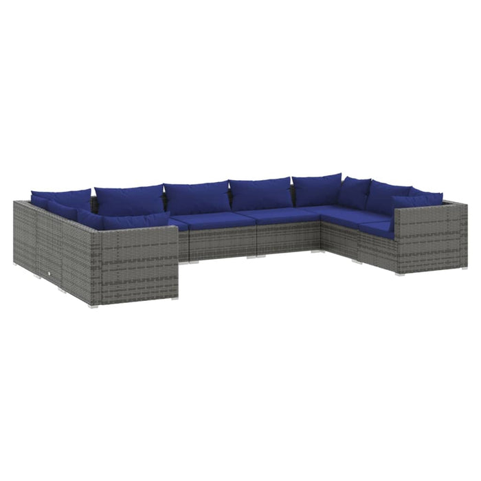 9-tlg. Garten-Lounge-Set mit Kissen Poly Rattan Grau