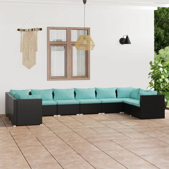 10-tlg. Garten-Lounge-Set mit Kissen Poly Rattan Schwarz