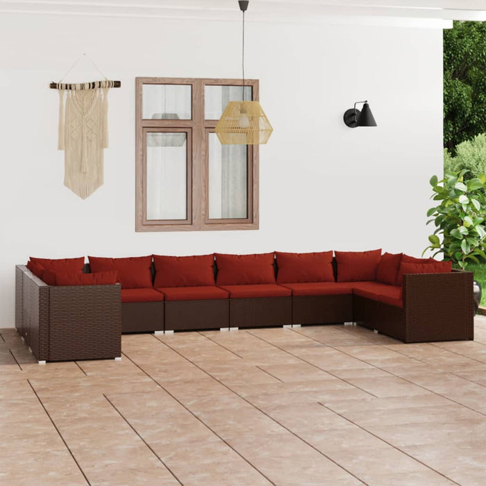 10-tlg. Garten-Lounge-Set mit Kissen Poly Rattan Braun