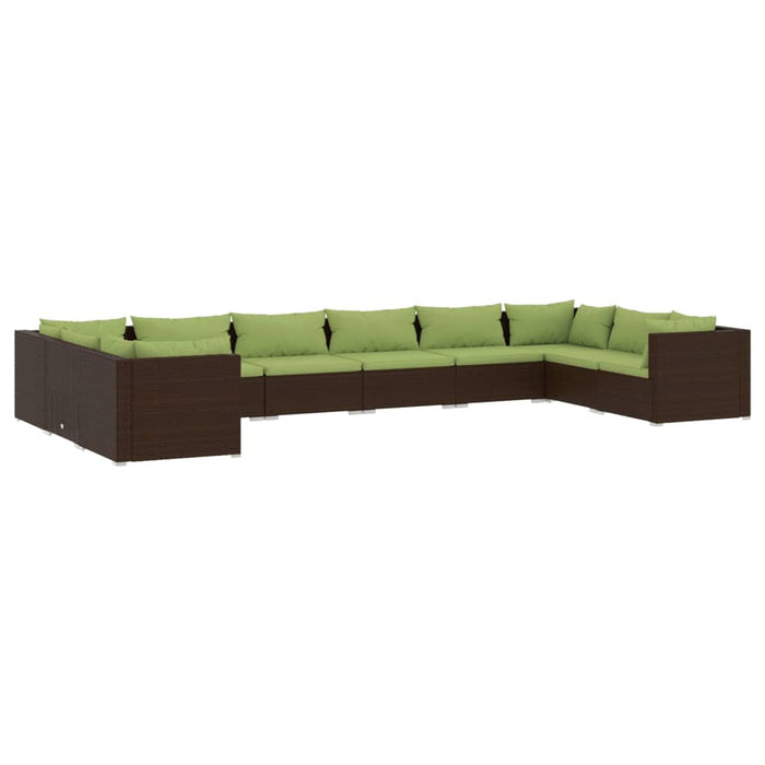 10-tlg. Garten-Lounge-Set mit Kissen Poly Rattan Braun