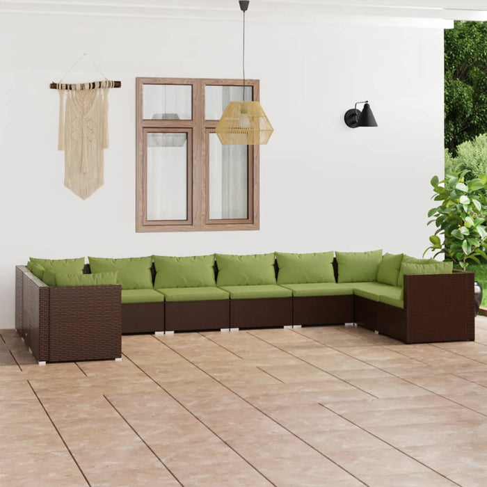 10-tlg. Garten-Lounge-Set mit Kissen Poly Rattan Braun