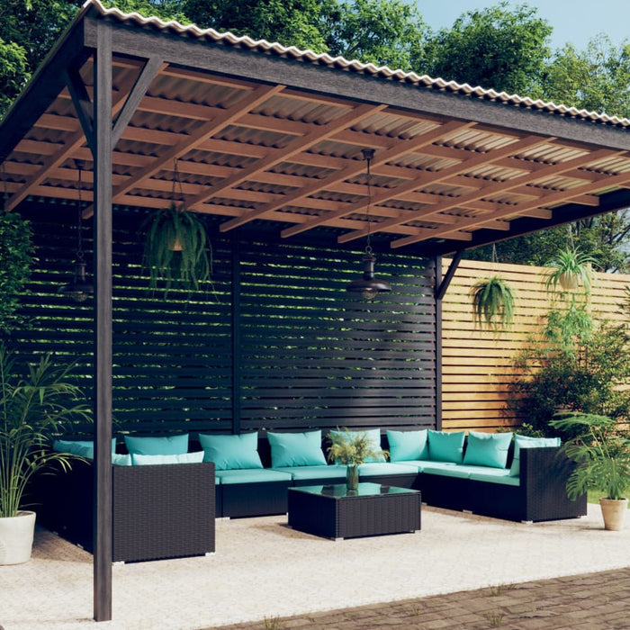 11-tlg. Garten-Lounge-Set mit Kissen Poly Rattan Schwarz