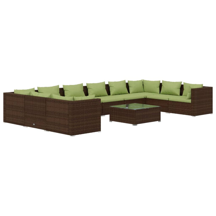 11-tlg. Garten-Lounge-Set mit Kissen Poly Rattan Braun