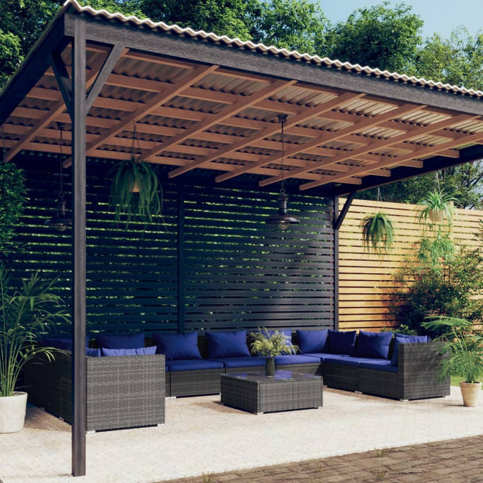 11-tlg. Garten-Lounge-Set mit Kissen Poly Rattan Grau