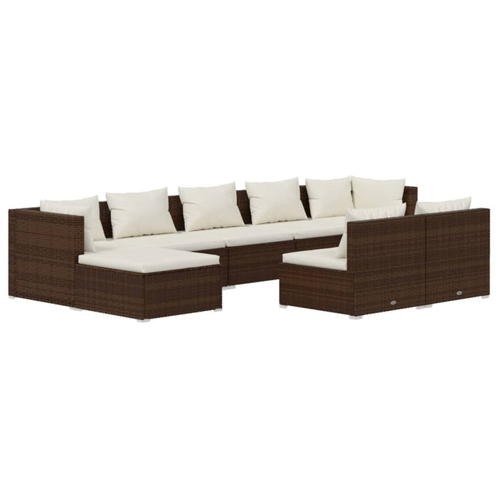 9-tlg. Garten-Lounge-Set mit Kissen Braun Poly Rattan