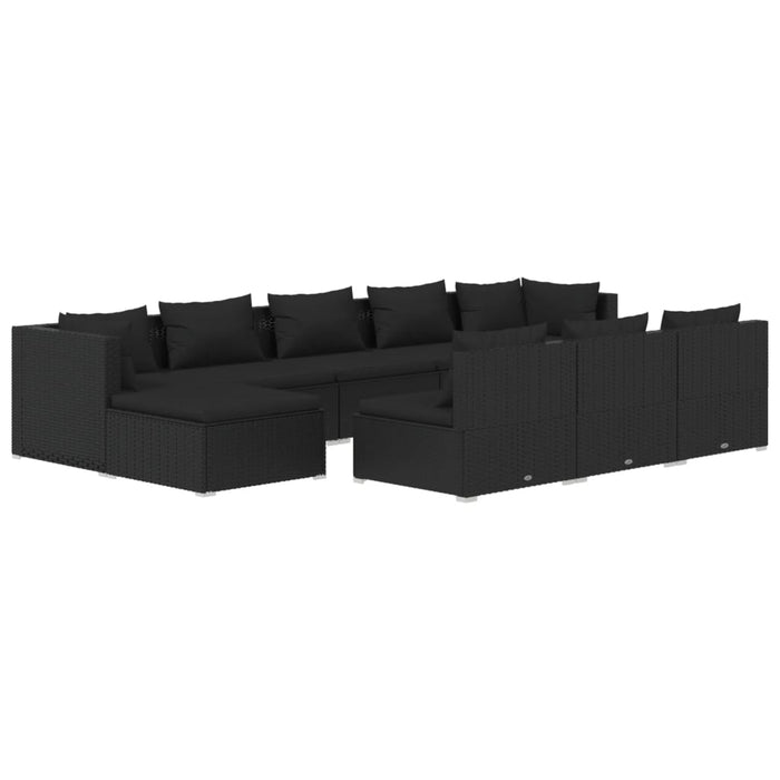 10-tlg. Garten-Lounge-Set mit Kissen Schwarz Poly Rattan