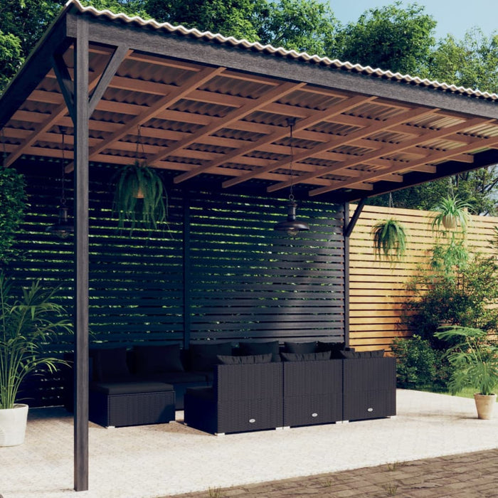 10-tlg. Garten-Lounge-Set mit Kissen Schwarz Poly Rattan