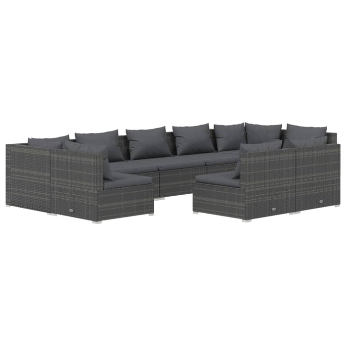 9-tlg. Garten-Lounge-Set mit Kissen Grau Poly Rattan