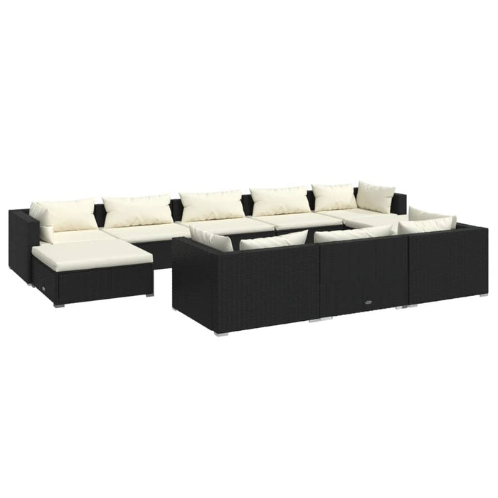 10-tlg. Garten-Lounge-Set mit Kissen Schwarz Poly Rattan