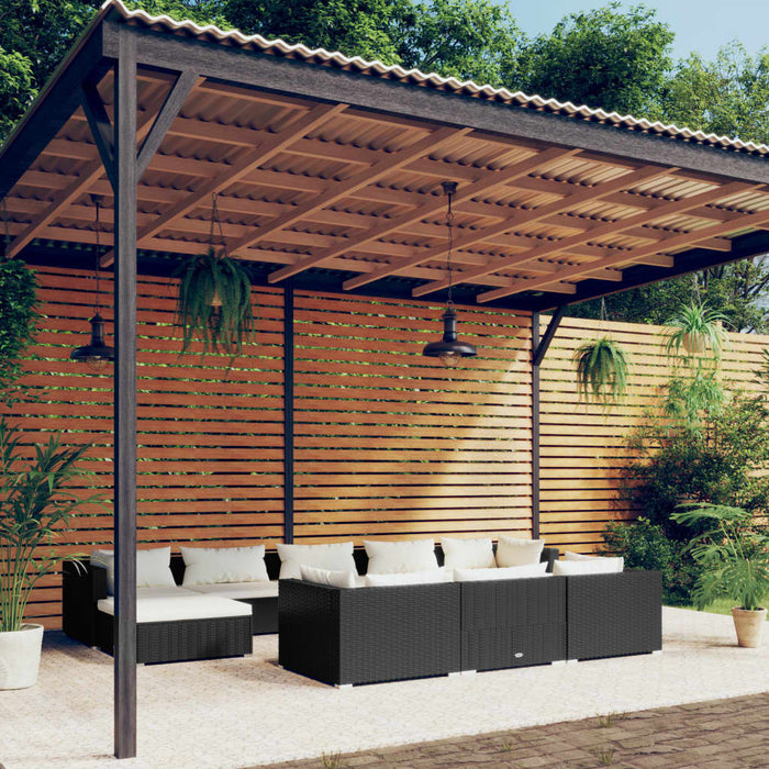 10-tlg. Garten-Lounge-Set mit Kissen Schwarz Poly Rattan