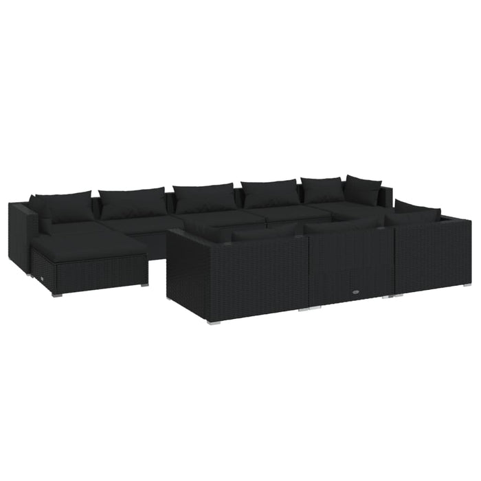 10-tlg. Garten-Lounge-Set mit Kissen Schwarz Poly Rattan