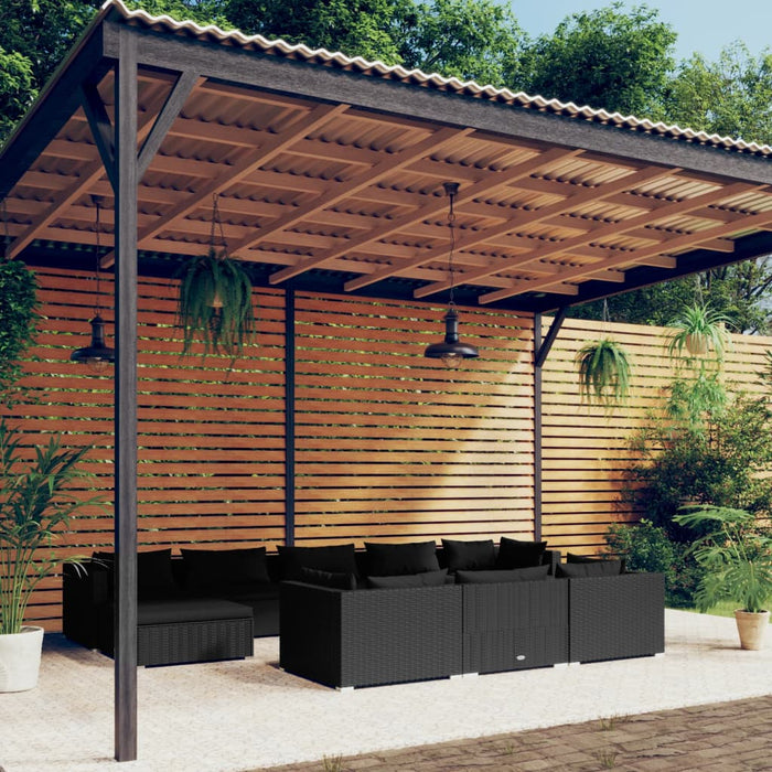 10-tlg. Garten-Lounge-Set mit Kissen Schwarz Poly Rattan