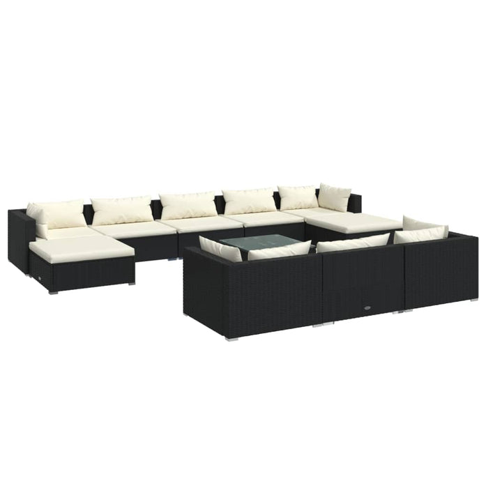 11-tlg. Garten-Lounge-Set mit Kissen Schwarz Poly Rattan