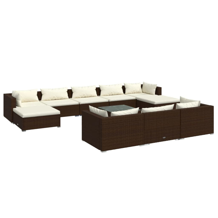 11-tlg. Garten-Lounge-Set mit Kissen Braun Poly Rattan