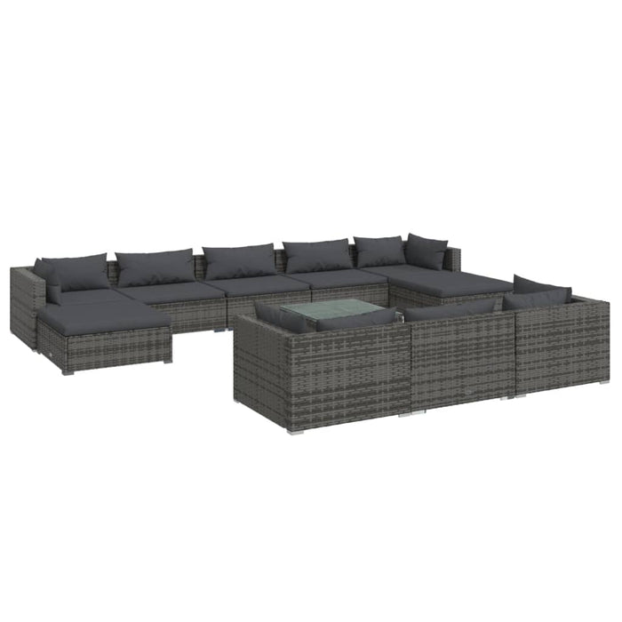 11-tlg. Garten-Lounge-Set mit Kissen Grau Poly Rattan
