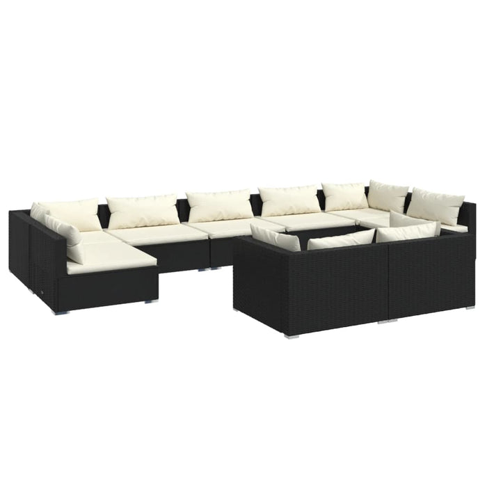 9-tlg. Garten-Lounge-Set mit Kissen Schwarz Poly Rattan