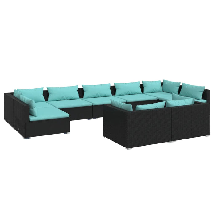 9-tlg. Garten-Lounge-Set mit Kissen Schwarz Poly Rattan