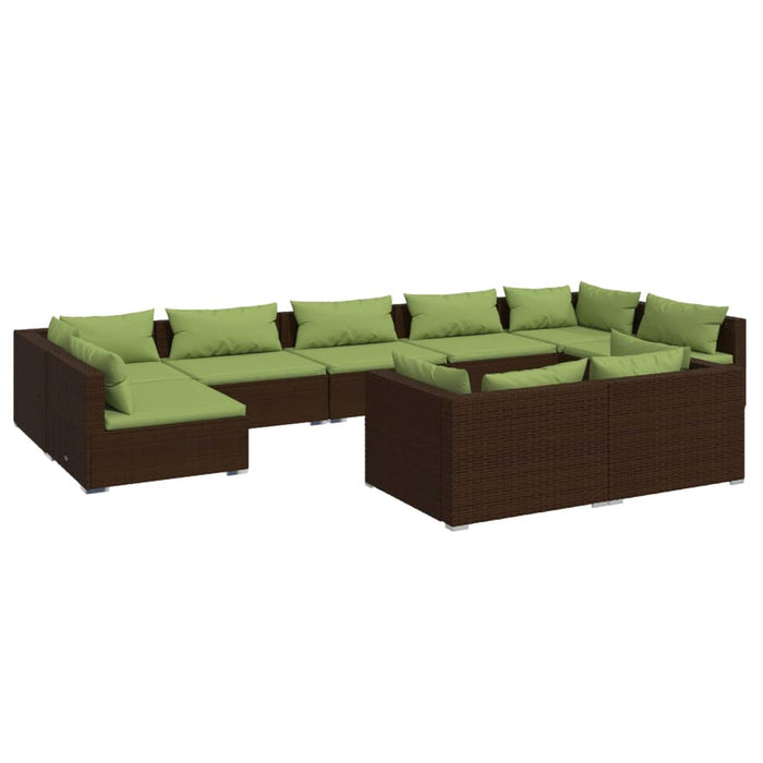9-tlg. Garten-Lounge-Set mit Kissen Braun Poly Rattan