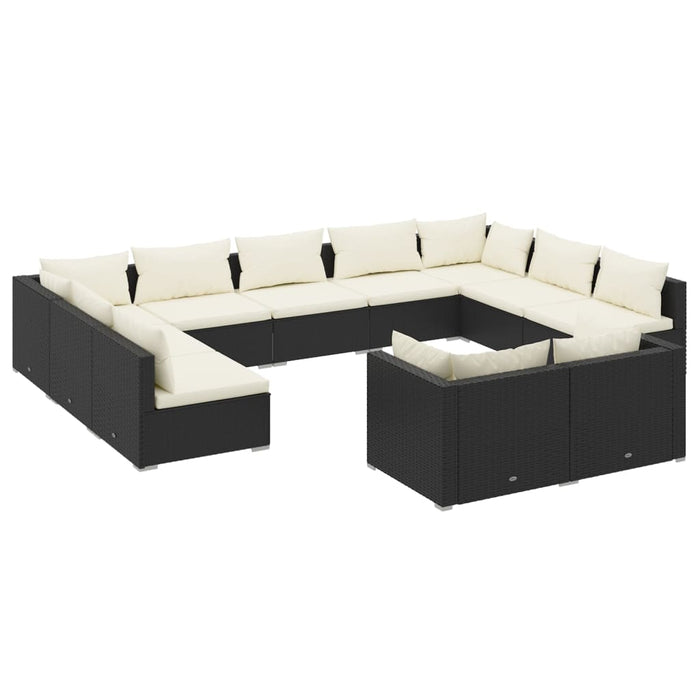 11-tlg. Garten-Lounge-Set mit Kissen Schwarz Poly Rattan
