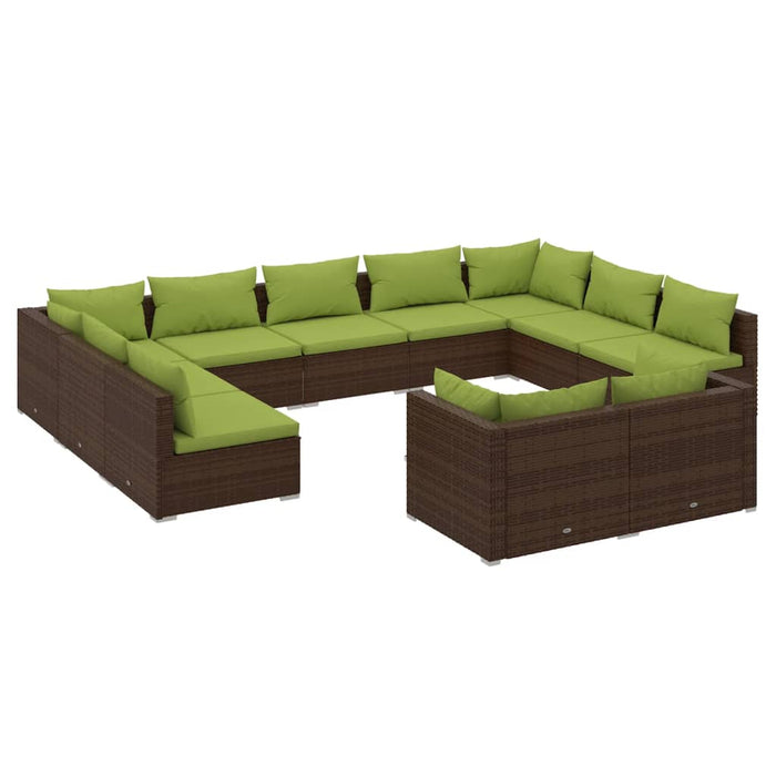 11-tlg. Garten-Lounge-Set mit Kissen Braun Poly Rattan