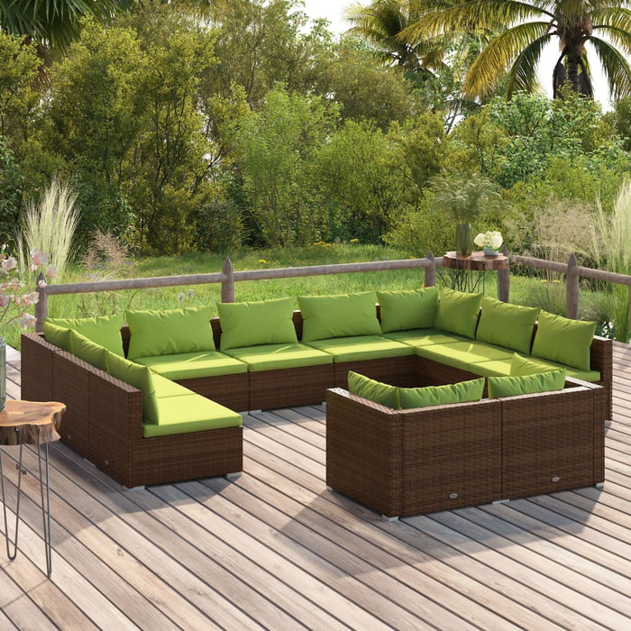 11-tlg. Garten-Lounge-Set mit Kissen Braun Poly Rattan