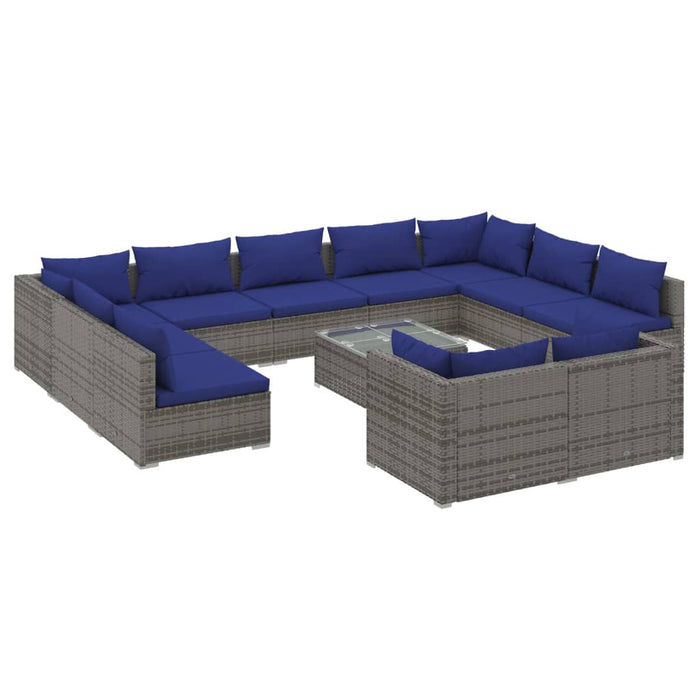 12-tlg. Garten-Lounge-Set mit Kissen Grau Poly Rattan