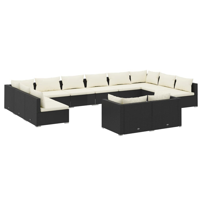 12-tlg. Garten-Lounge-Set mit Kissen Schwarz Poly Rattan
