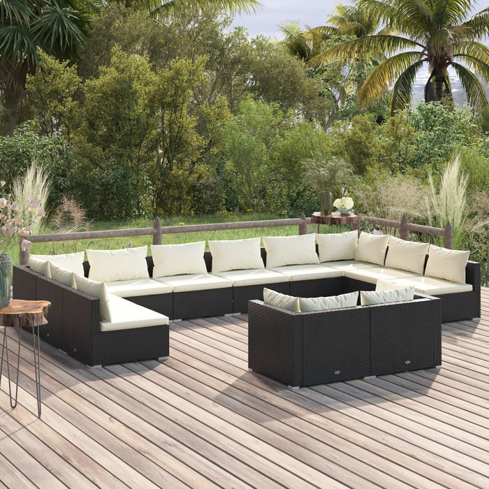 12-tlg. Garten-Lounge-Set mit Kissen Schwarz Poly Rattan