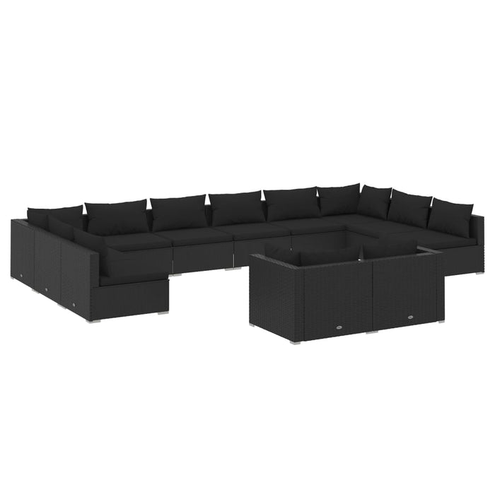 12-tlg. Garten-Lounge-Set mit Kissen Schwarz Poly Rattan