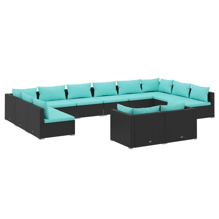 12-tlg. Garten-Lounge-Set mit Kissen Schwarz Poly Rattan