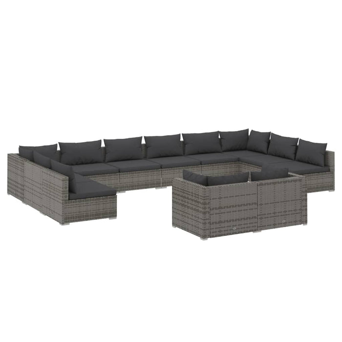 12-tlg. Garten-Lounge-Set mit Kissen Grau Poly Rattan