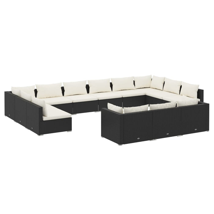 13-tlg. Garten-Lounge-Set mit Kissen Schwarz Poly Rattan