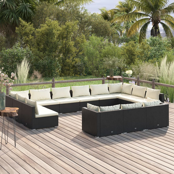 13-tlg. Garten-Lounge-Set mit Kissen Schwarz Poly Rattan